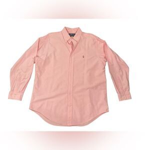 Ralph Lauren Oxford Button Up Slim Fit Size 34/35 Pink Mens Dress Shirt Casual